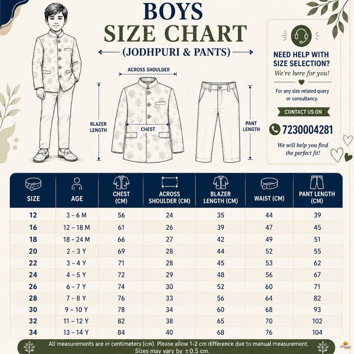 Navy Blue Velvet Jodhpuri Suit for Boys