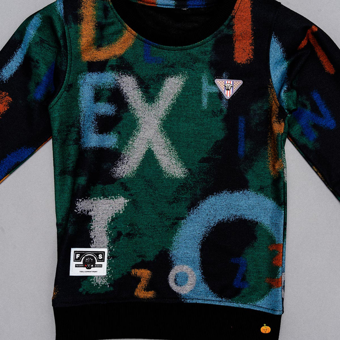 Black Typography Print Boys T-shirt Close Up 