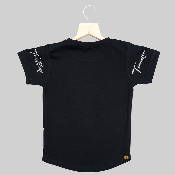 Black & Navy Blue Typography Boys T-shirt Back View
