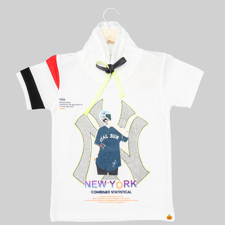 Cream High Neck T-shirt for Boys Front 
