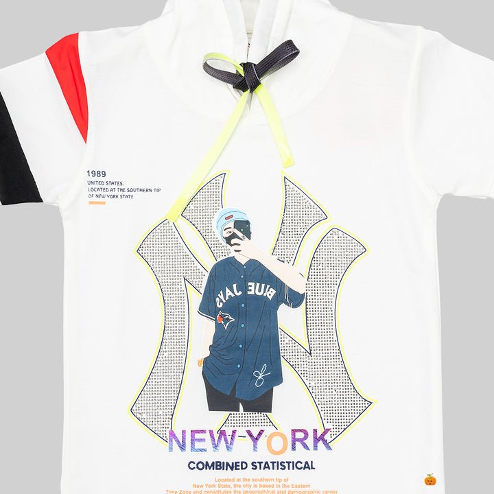 Cream High Neck T-shirt for Boys Close Up 