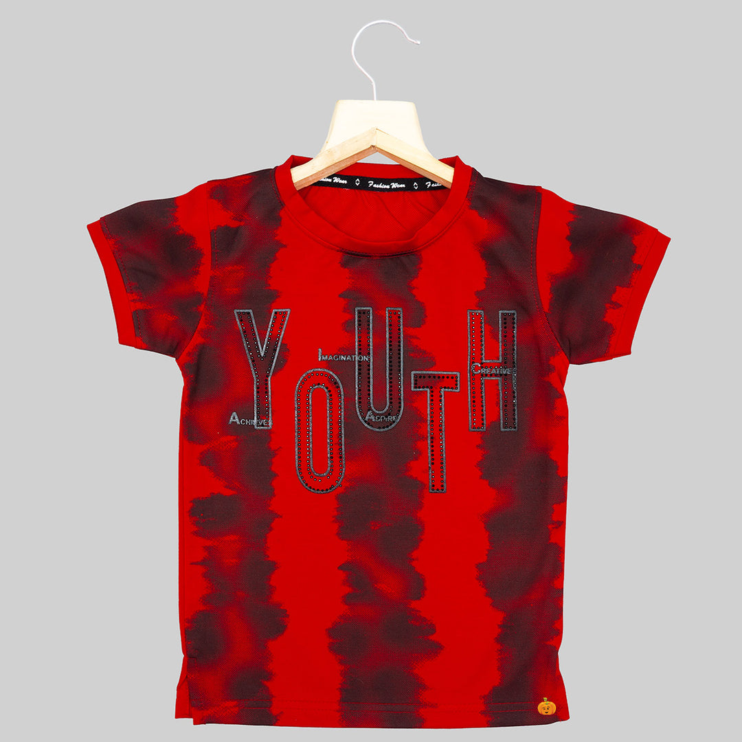 Red Sheded T-shirt for Boys Front View