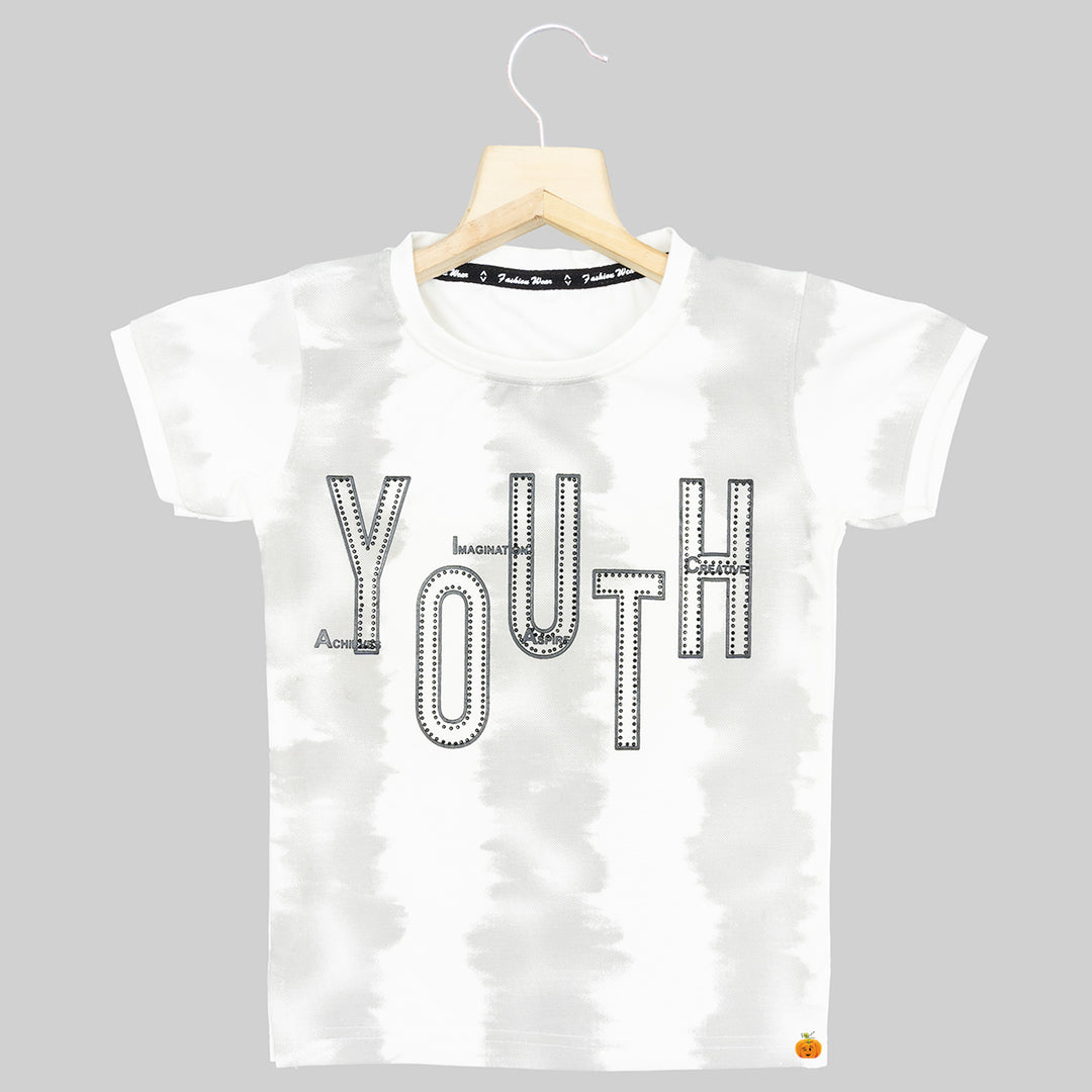 White Sheded T-shirt for Boys Front View