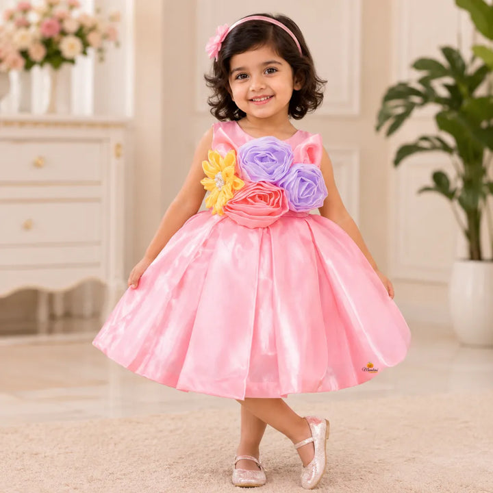 Tomato Color Floral Kids Frock