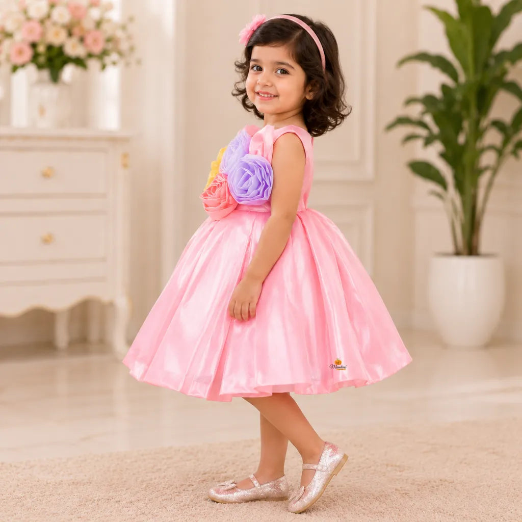 Tomato Color Floral Kids Frock