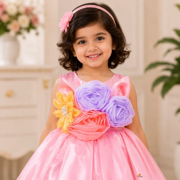 Tomato Color Floral Kids Frock