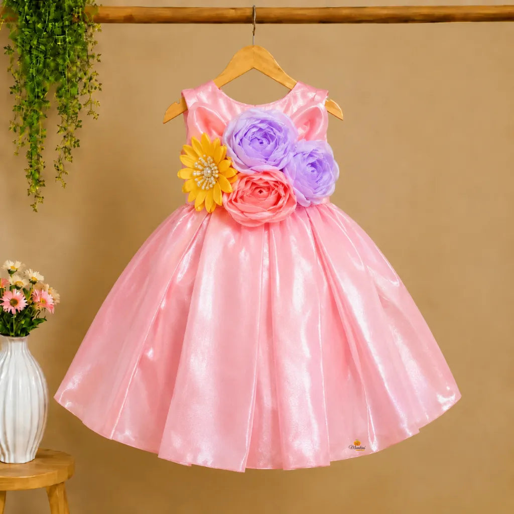 Tomato Color Floral Kids Frock
