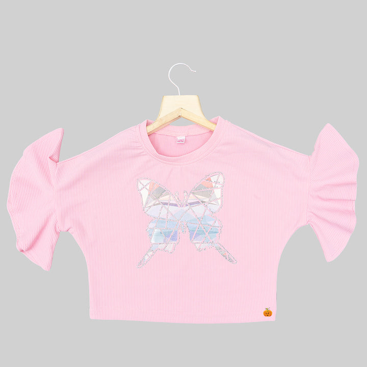 Pink Short Bell Sleeves Girls Top Front 