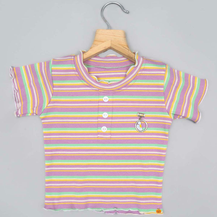 Purple Striped Top for Girls Front View