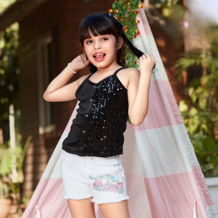 Rama & Black Sequin Top for Girls Front 