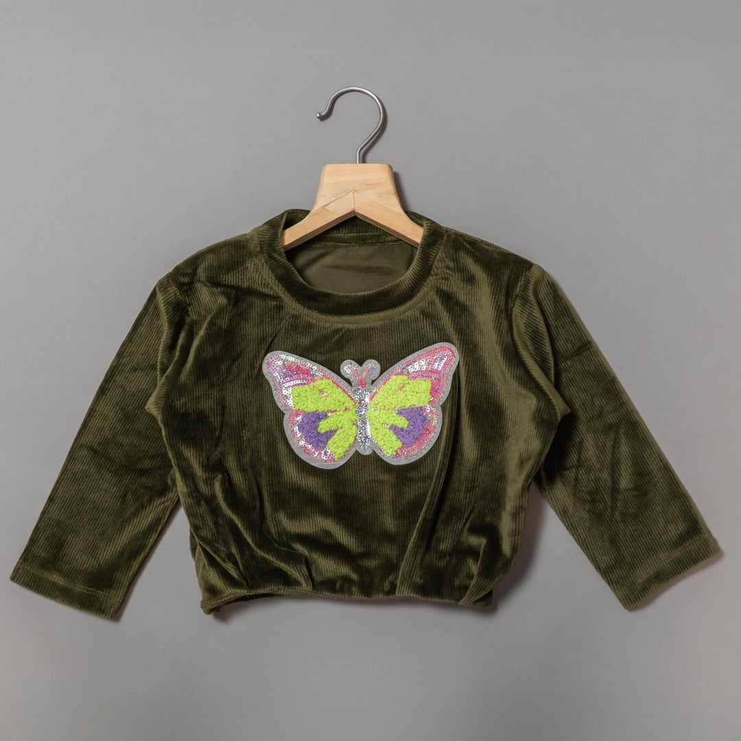 Butterfly Sequin Long-Sleeve Girls Top
