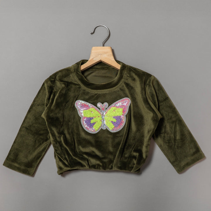 Butterfly Sequin Long-Sleeve Girls Top