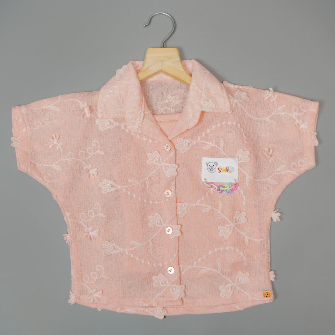 Peach Embroidered Girls Top