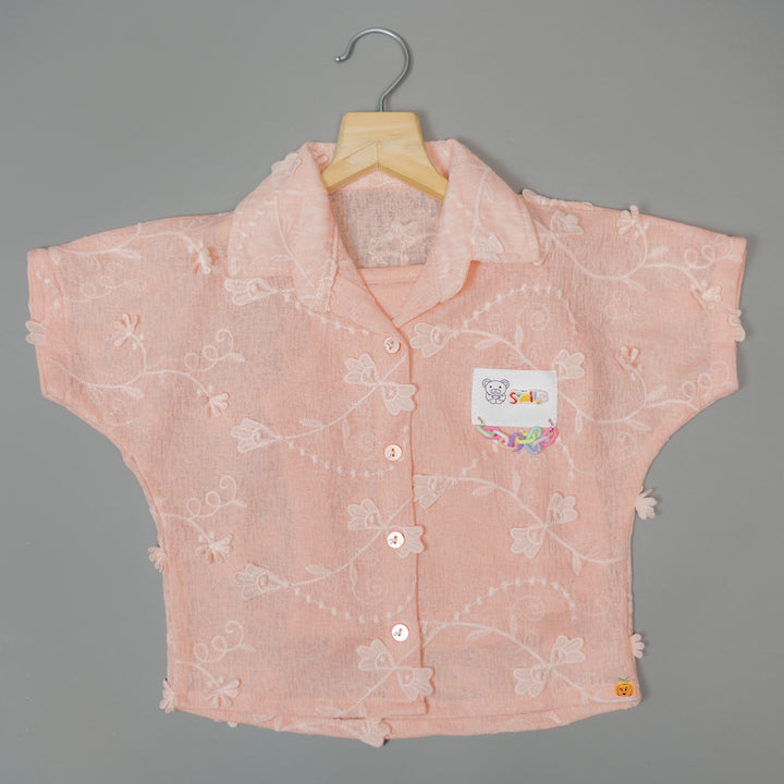Peach Embroidered Girls Top
