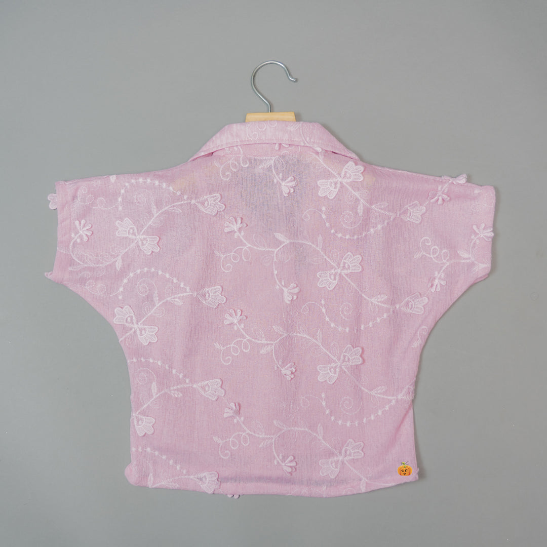 Purple Embroidered Girls Top