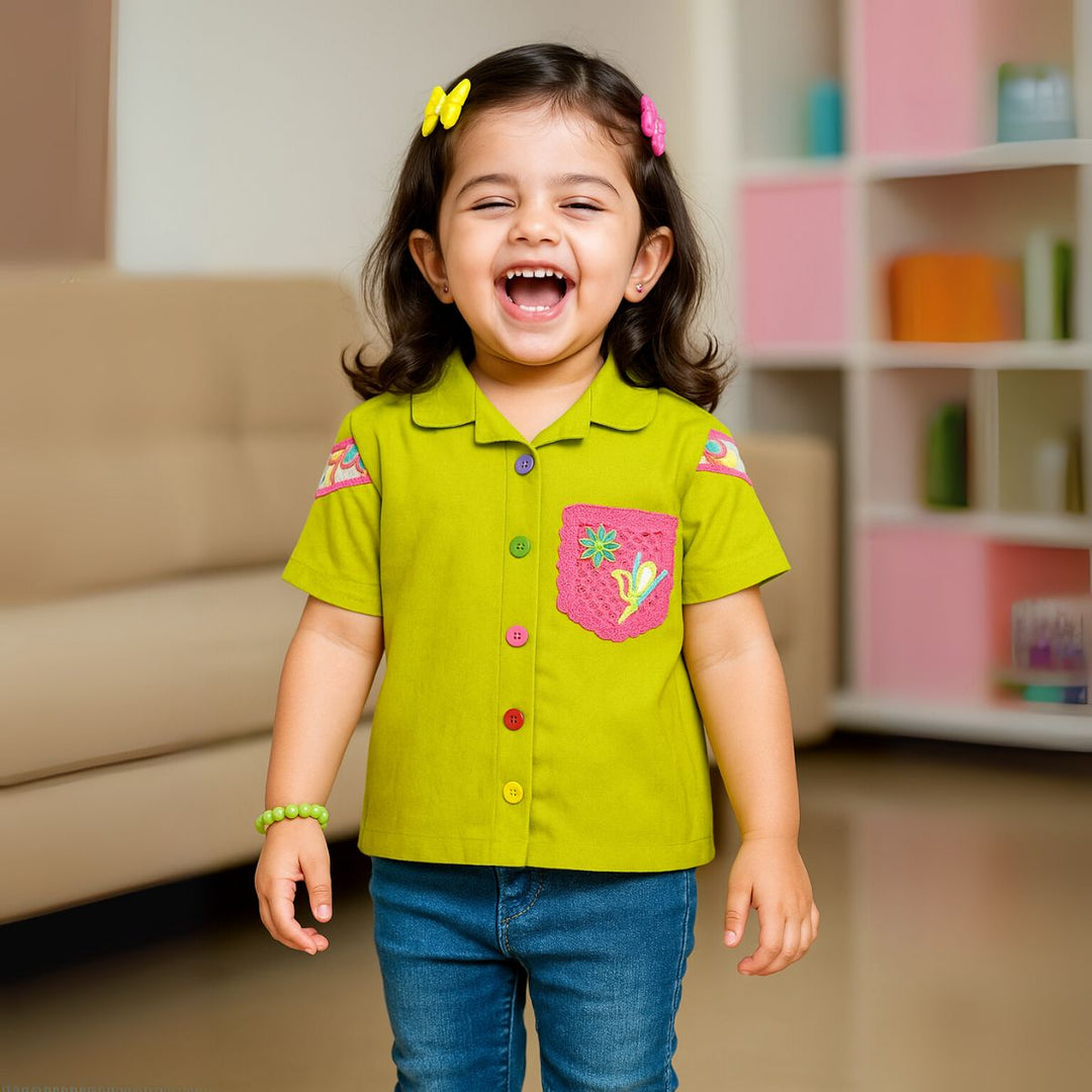 Embroidered Pocket Top for Girls