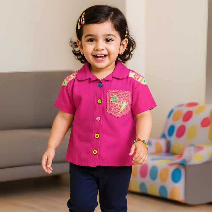 Embroidered Pocket Top for Girls