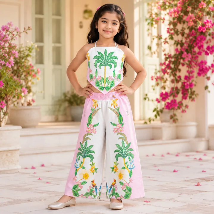 Girls Sleeveless Crop Top & Wide-Leg Palazzo Set