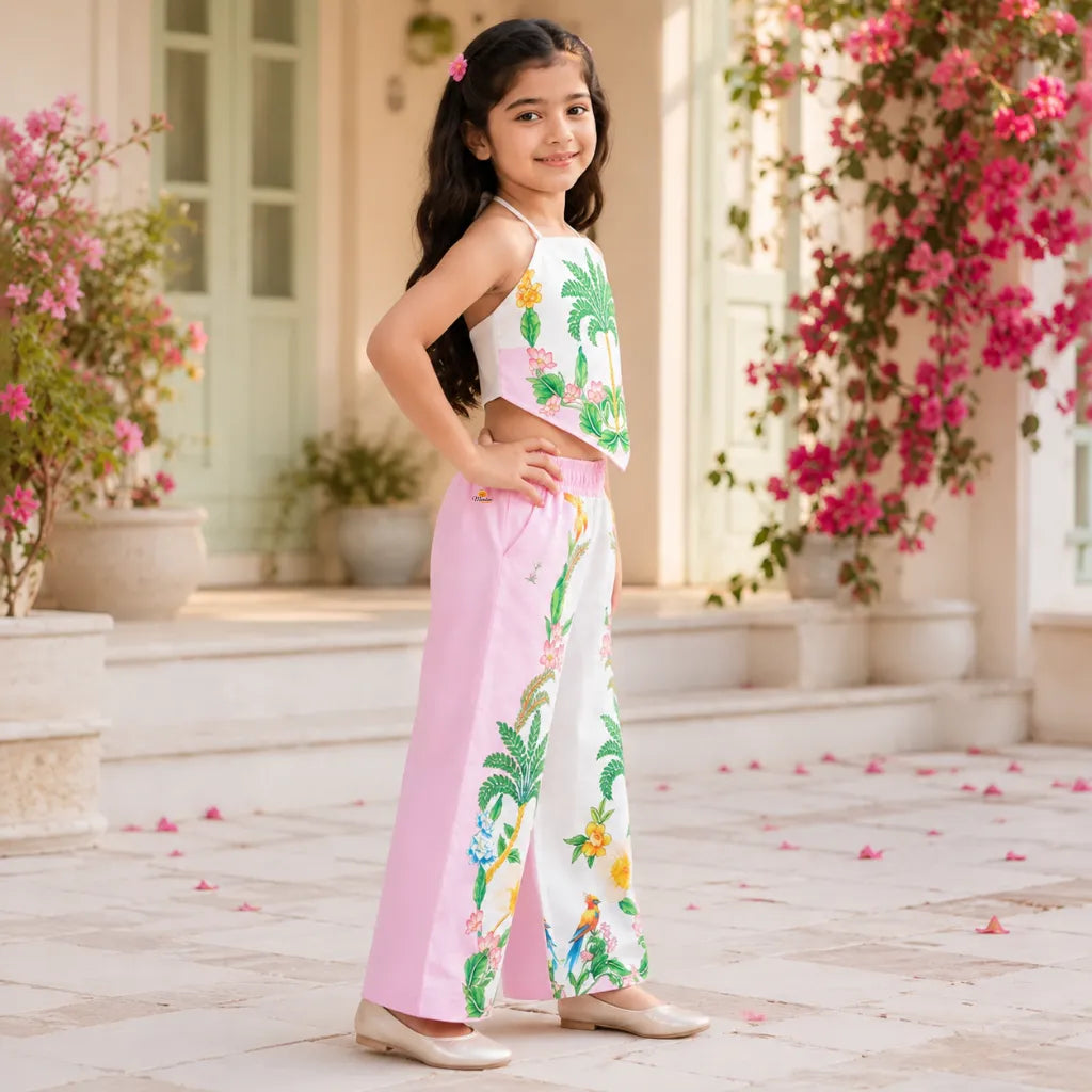 Girls Sleeveless Crop Top & Wide-Leg Palazzo Set