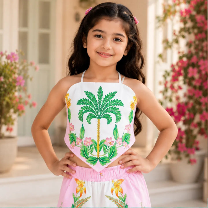 Girls Sleeveless Crop Top & Wide-Leg Palazzo Set