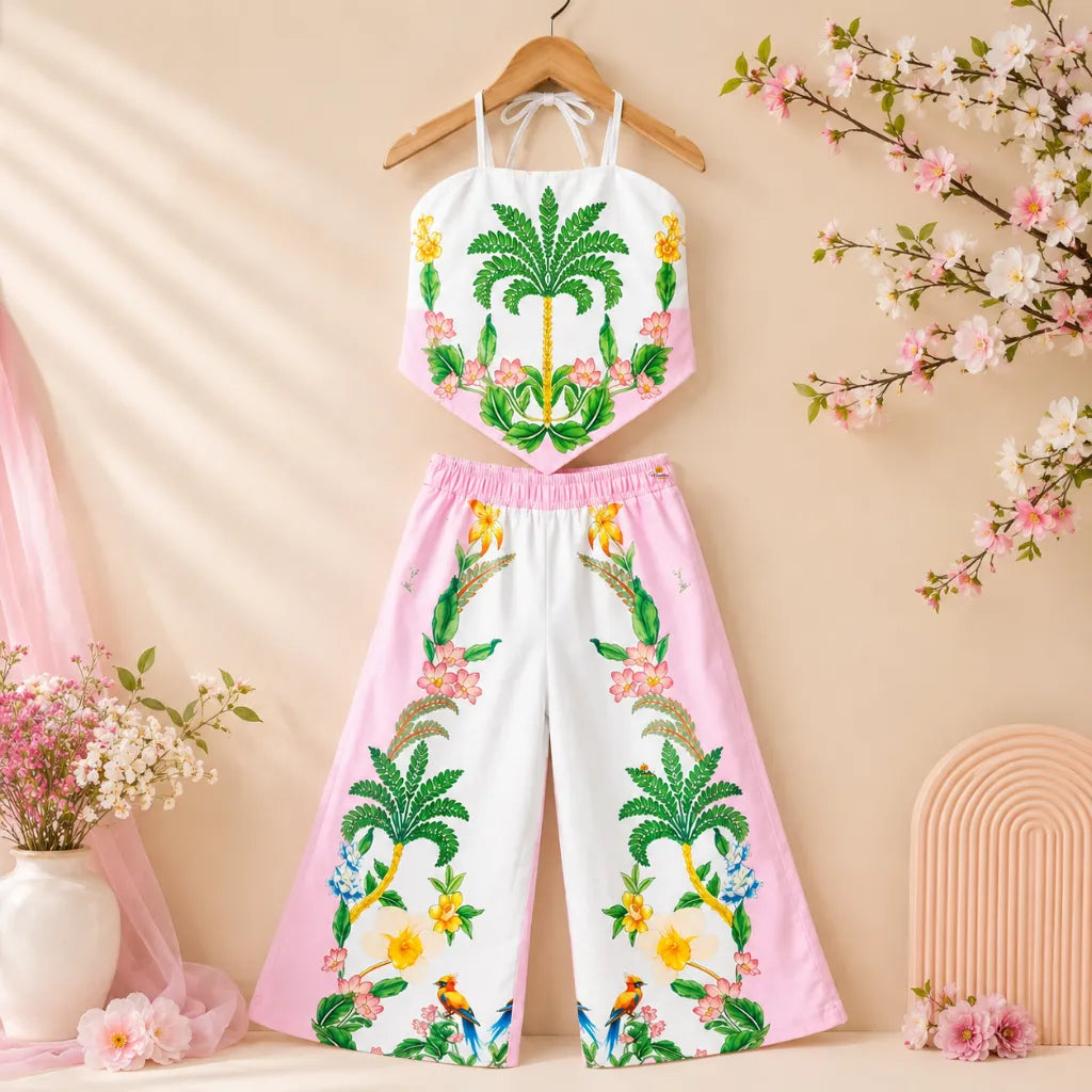 Girls Sleeveless Crop Top & Wide-Leg Palazzo Set