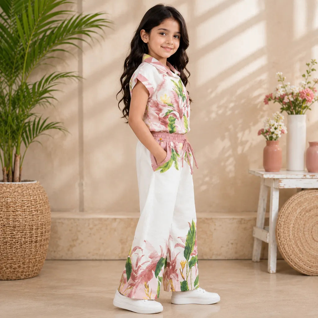 Girls Tropical Print Shirt & Palazzo Co-Ord Set
