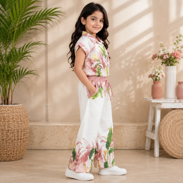 Girls Tropical Print Shirt & Palazzo Co-Ord Set
