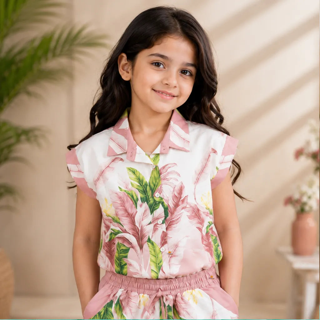 Girls Tropical Print Shirt & Palazzo Co-Ord Set