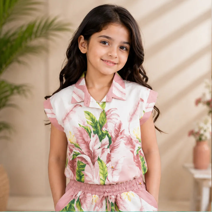 Girls Tropical Print Shirt & Palazzo Co-Ord Set