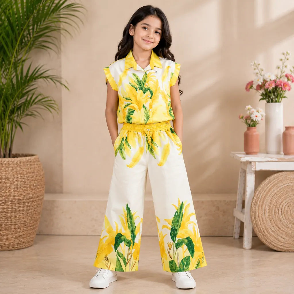 Girls Tropical Print Shirt & Palazzo Co-Ord Set