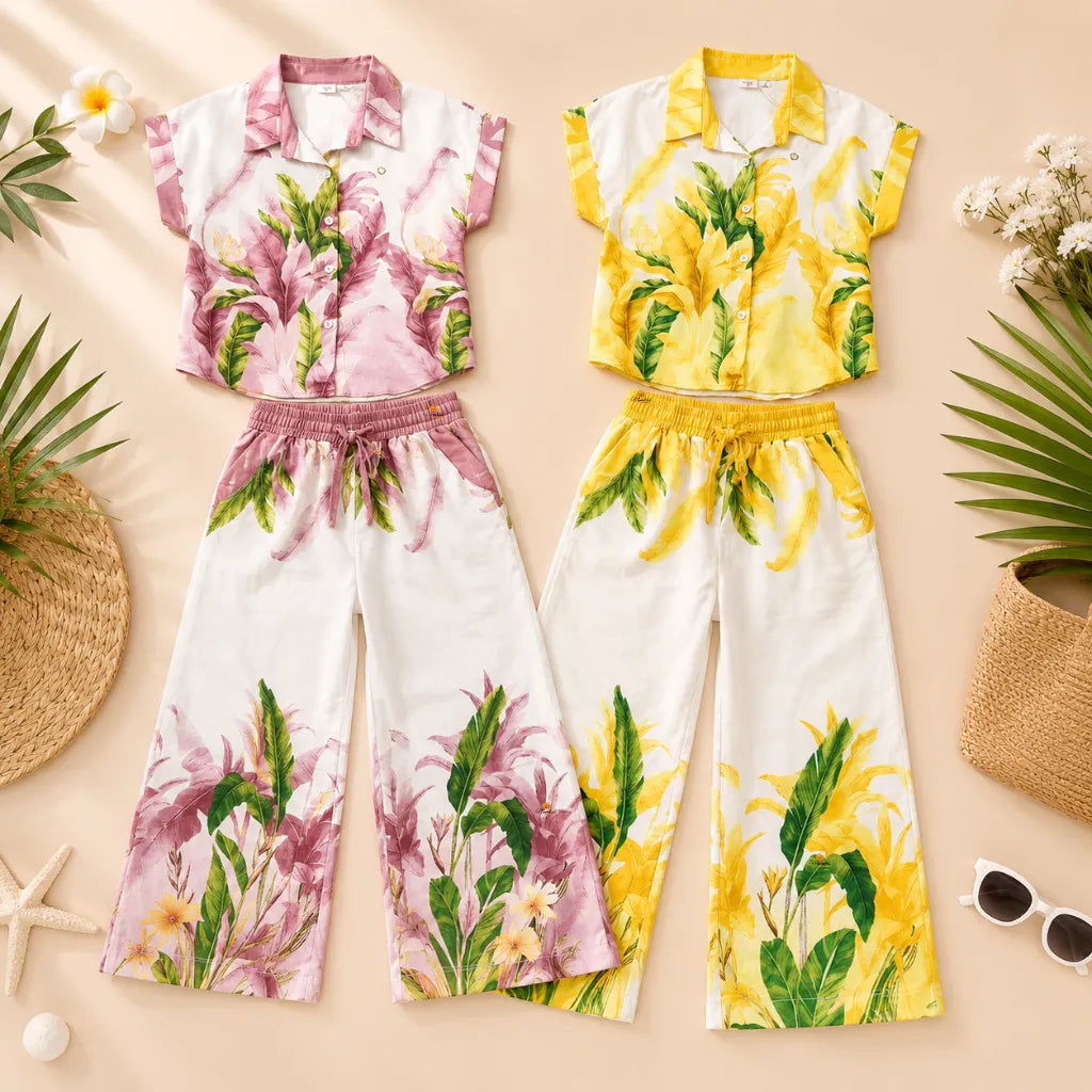 Girls Tropical Print Shirt & Palazzo Co-Ord Set