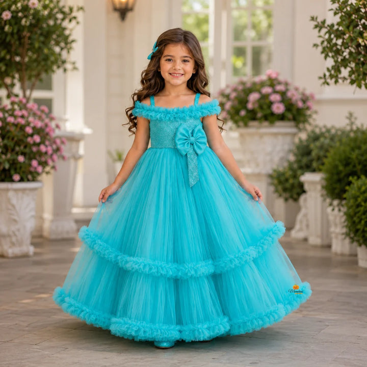 Sky Blue Gown for Girls with Bow