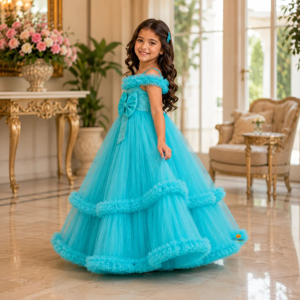 Sky Blue Gown for Girls with Bow