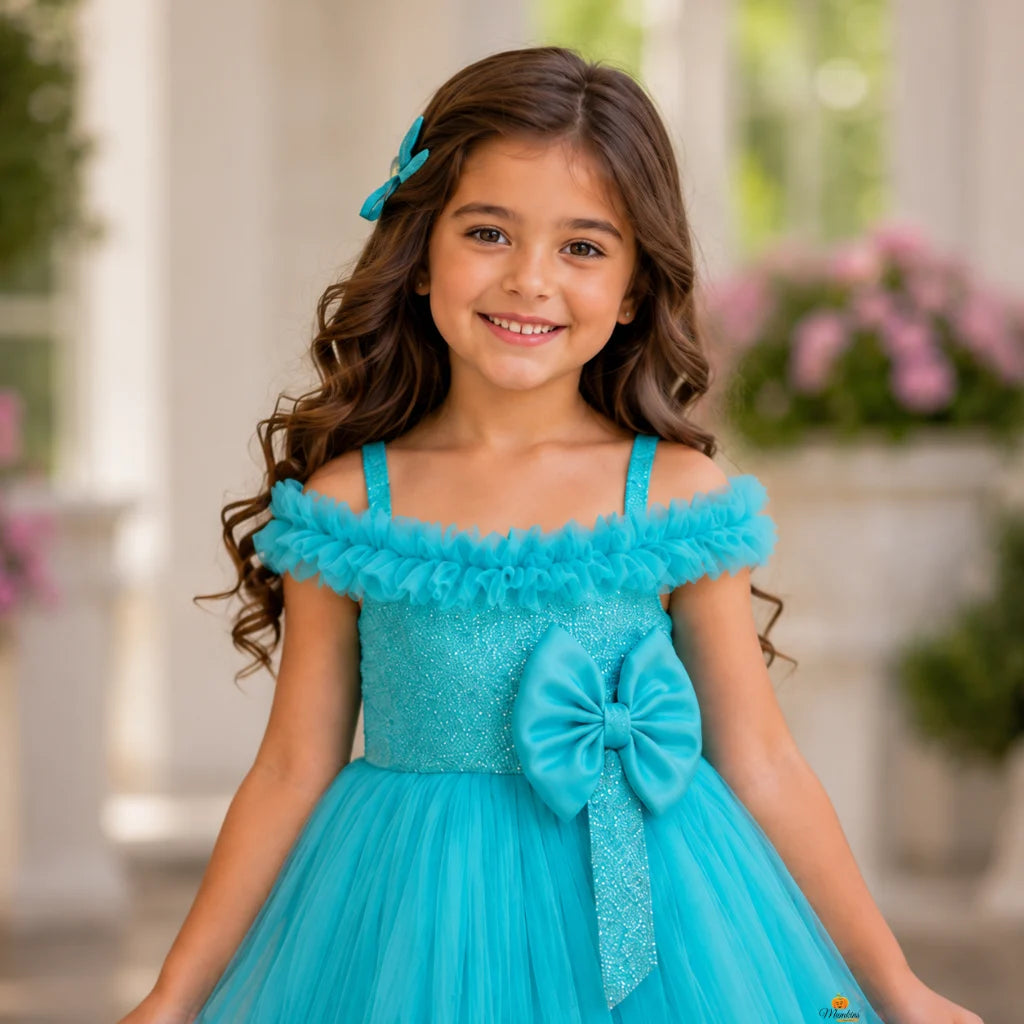 Sky Blue Gown for Girls with Bow