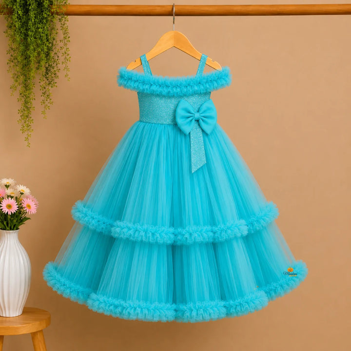 Sky Blue Gown for Girls with Bow
