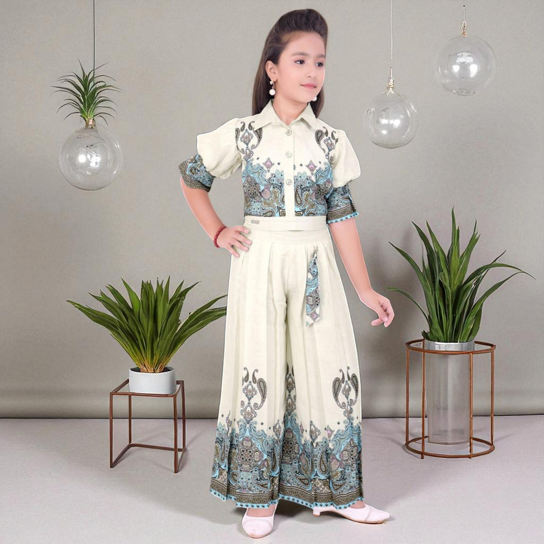 Sea Green Western Co-Ord Set for Girls