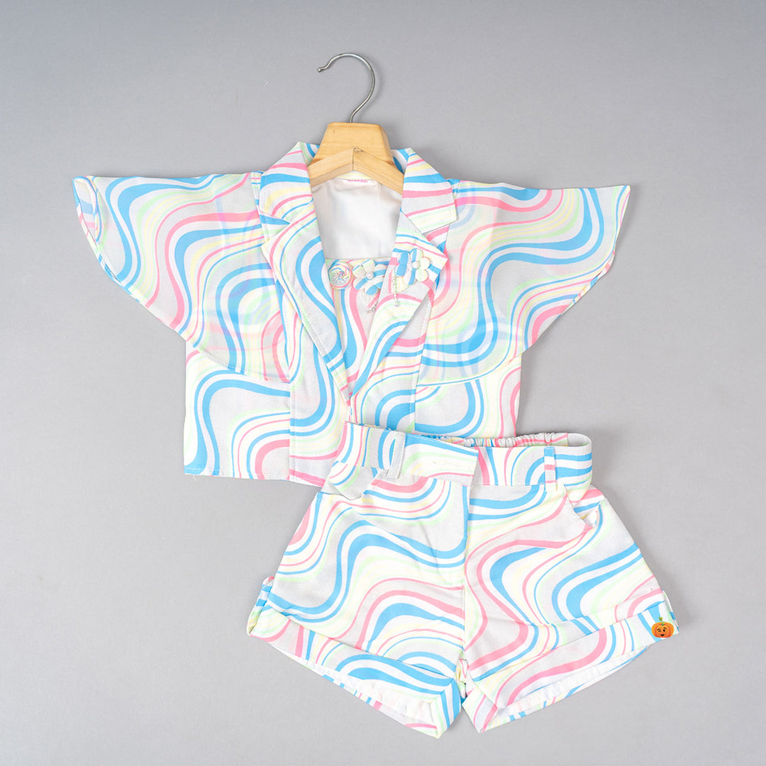 Wavy Stripes Pattern Girls Co-ord Set