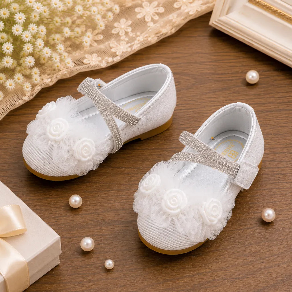 White Flower Embellished Bellies for Girls