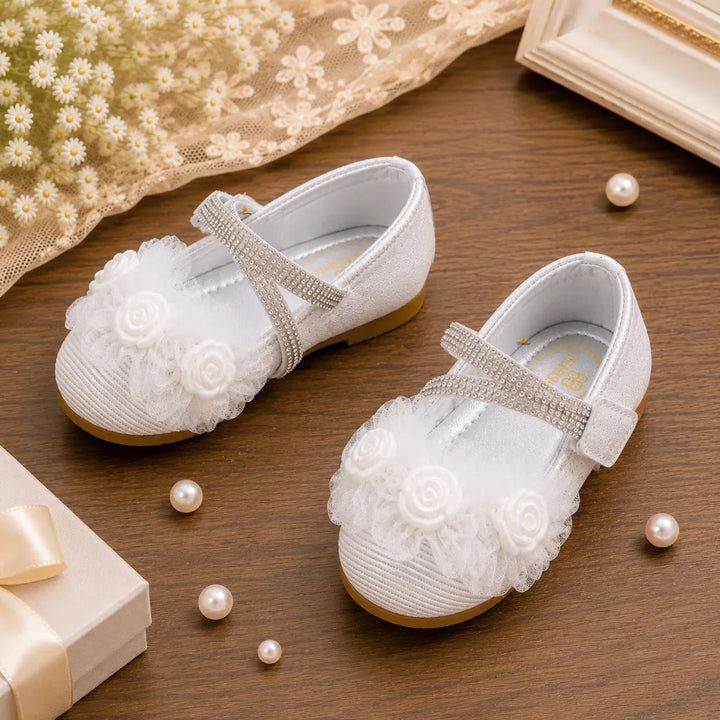White Flower Embellished Bellies for Girls