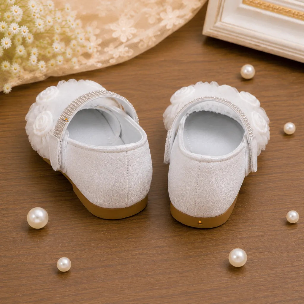 White Flower Embellished Bellies for Girls