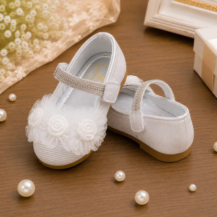 White Flower Embellished Bellies for Girls