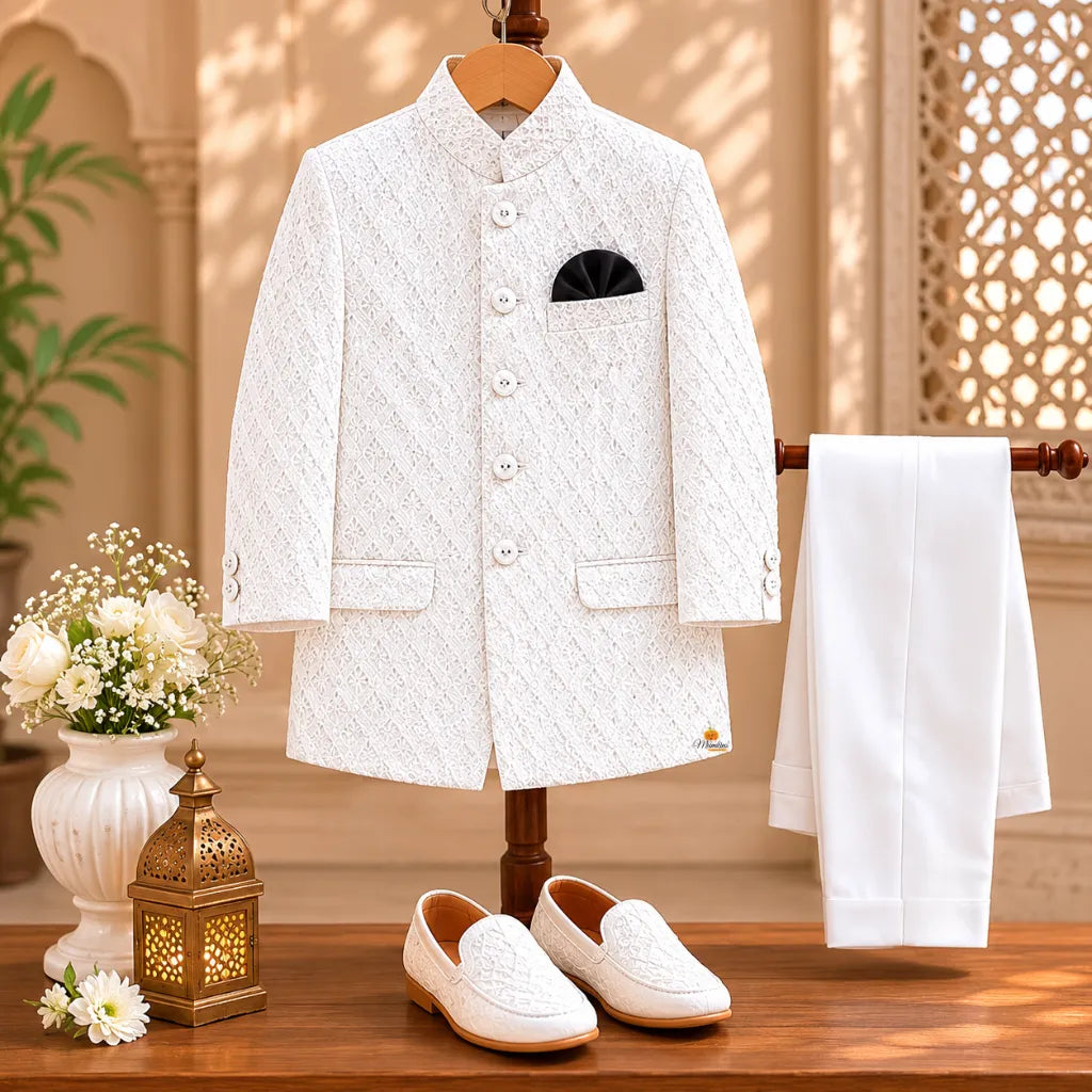 White Regal Jodhpuri Suit for Boys