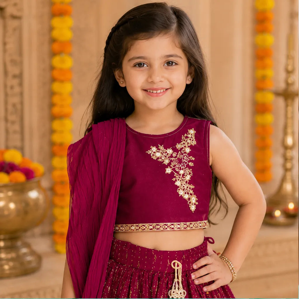 Wine Lehenga Choli for Girls
