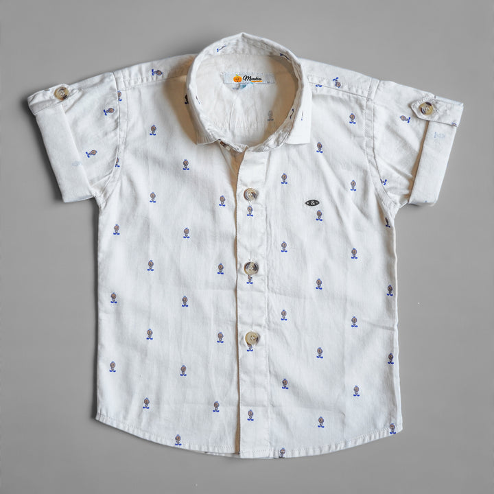 White Printed Casual Wear Shirts for Boys Front View
