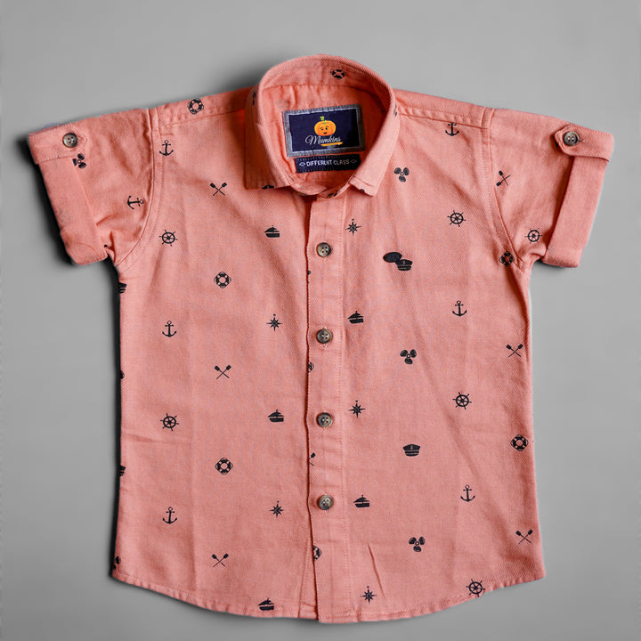 Peach Solid Print Shirt for Boys Front View