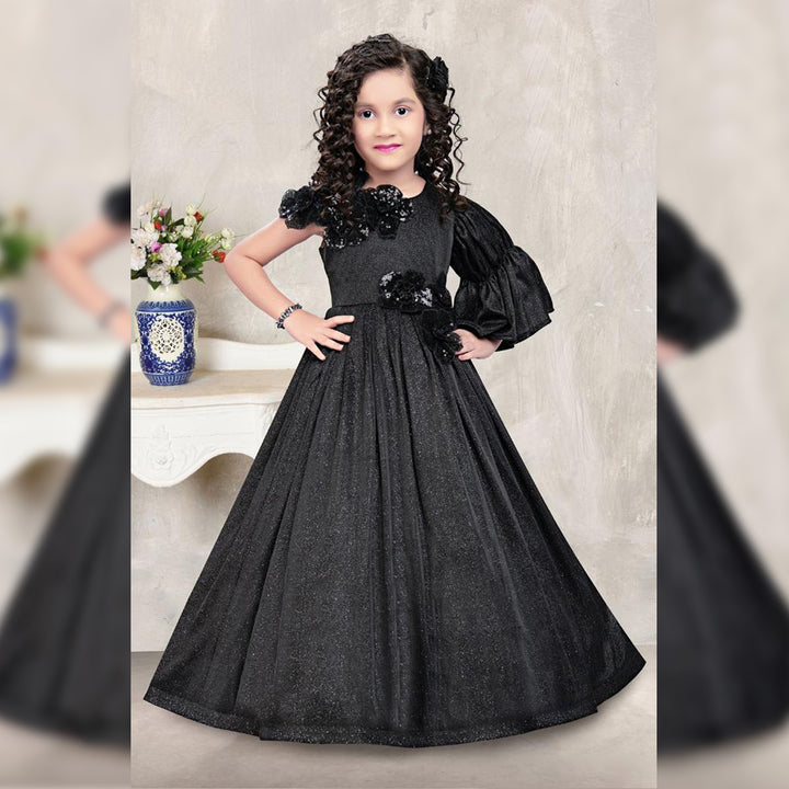 Black One Sleeve Party Wear Girls Gown