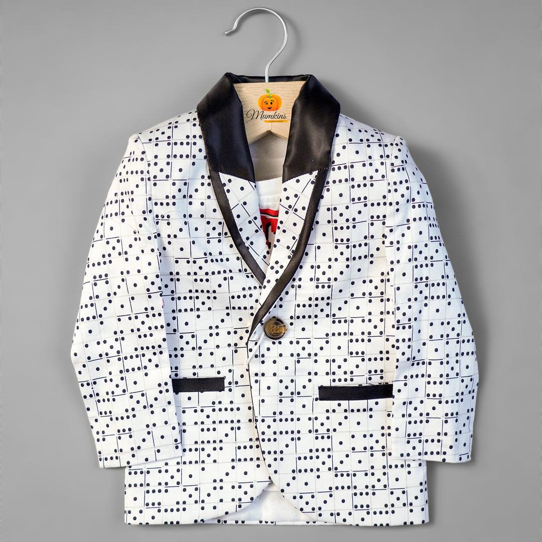 White dotted Blazer For Boys and Kids Front View