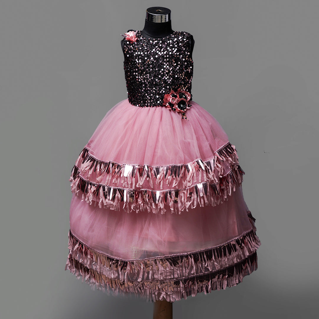 Pink Sequin Gown for Girls Front View