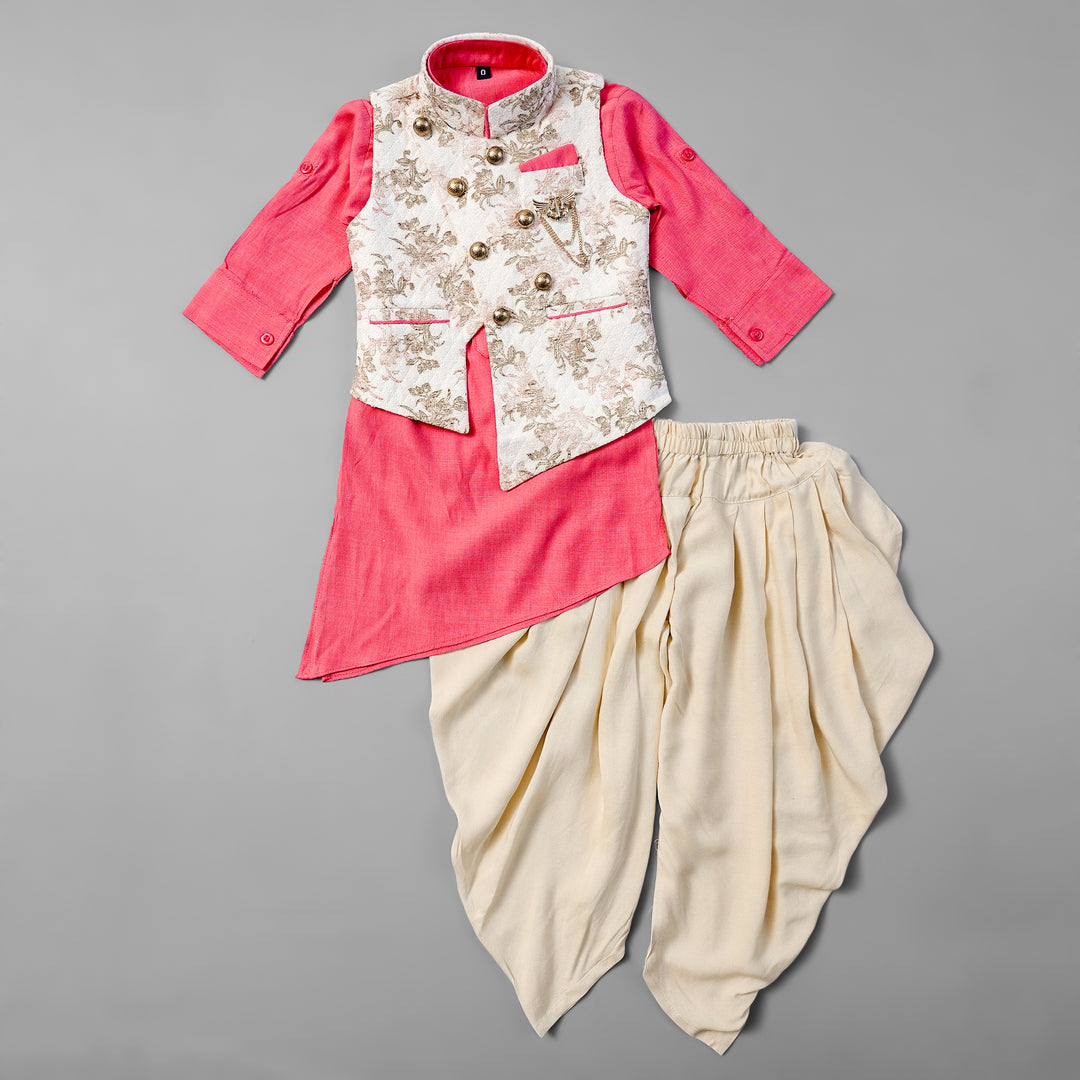 Kids Kurta Pajama in Dhoti Style with Jacket Front View