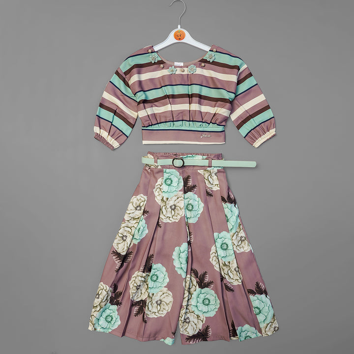 ELEGANT FLORA &  STRIP PRINTED FULL SLEEVE PLZAO WESTERN SET GS201757Brown